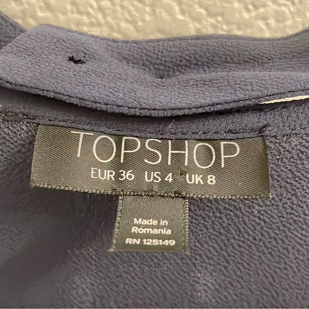 Topshop Navy Choker Wrap Tie Blouse - Picture 5 of 7